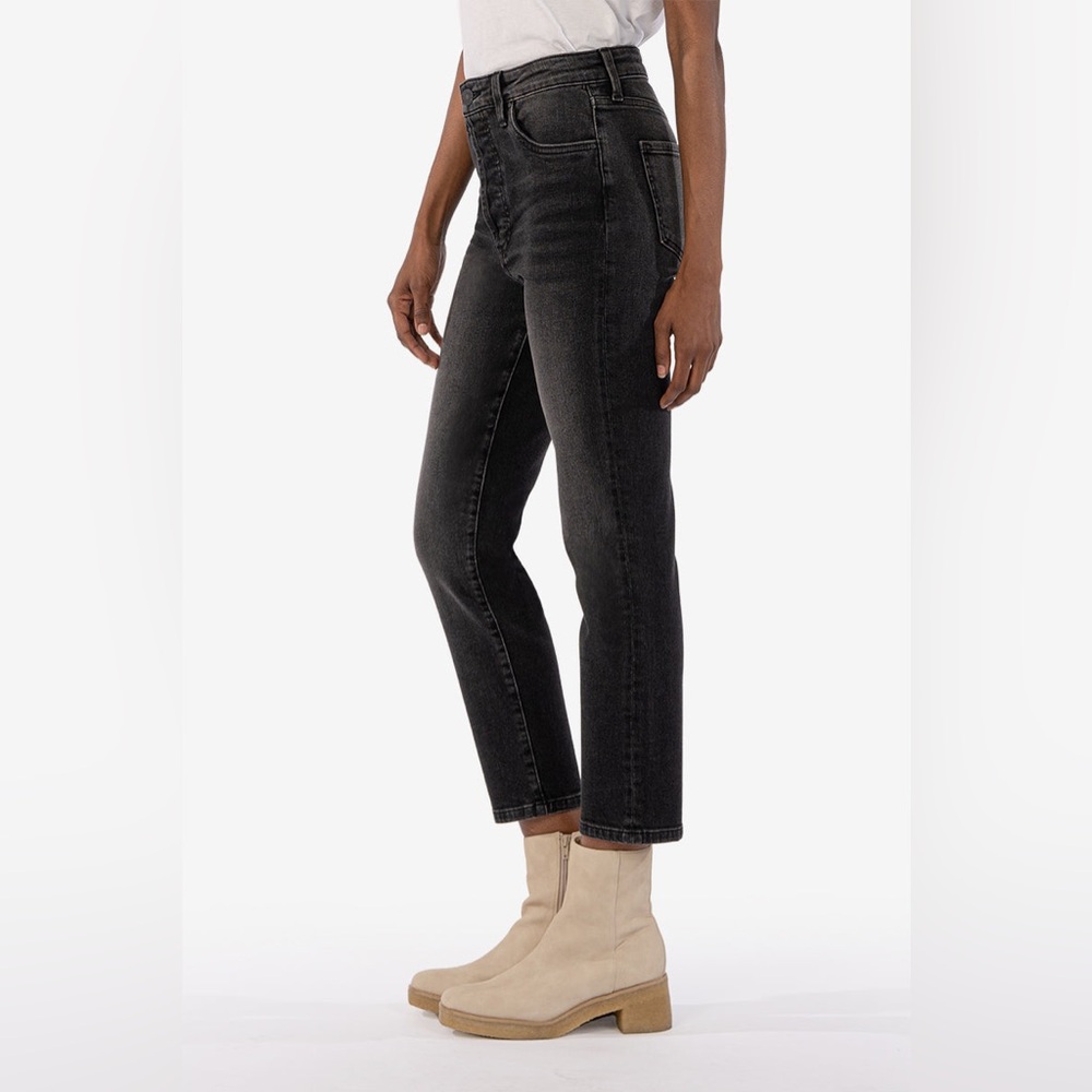 New! Kut from the Kloth Rosa Vintage Straight Leg Crop Denim Jeans Black Size 14 - Picture 2 of 9